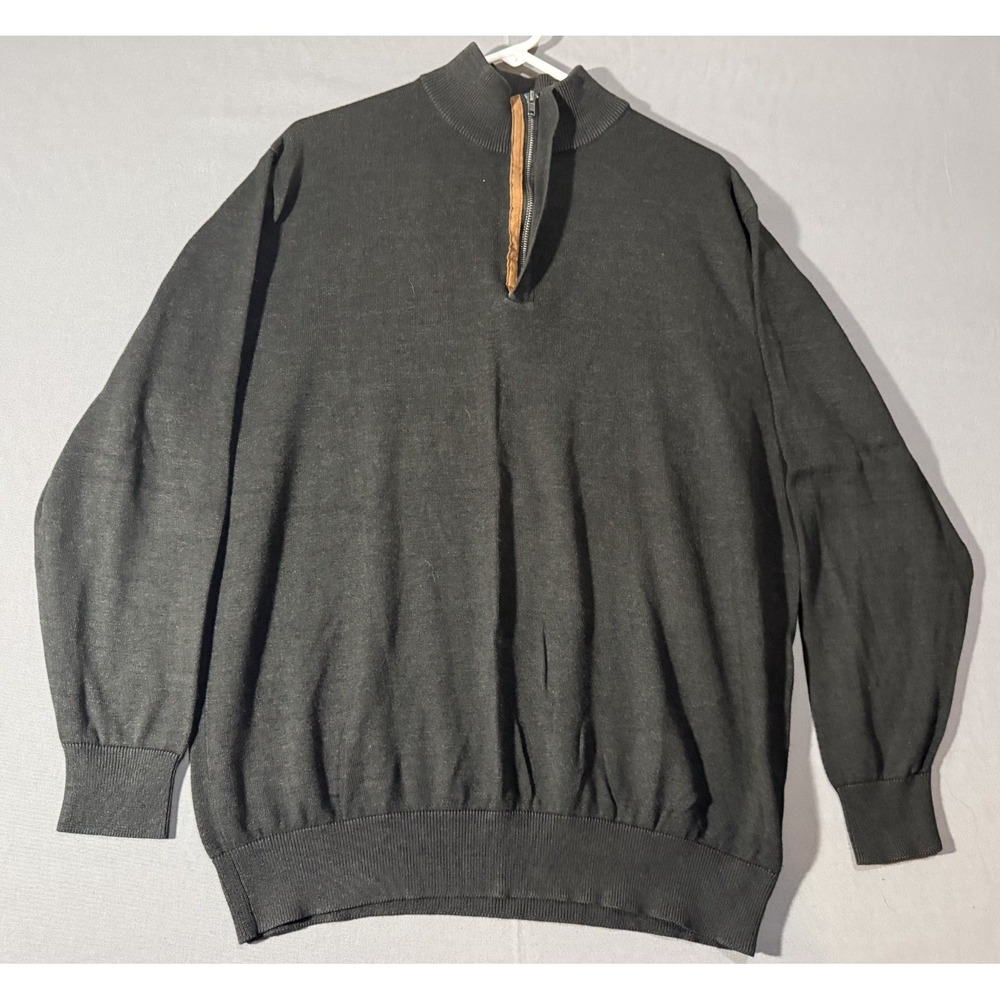 Woodland Trail Sweater Mens XL Charcoal Knit Cotton Blend 1/4 Zip Outdoor
